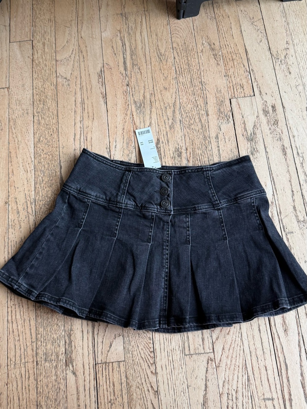 Urban Outfitters Black Denim Pleated Skater Mini Skirt